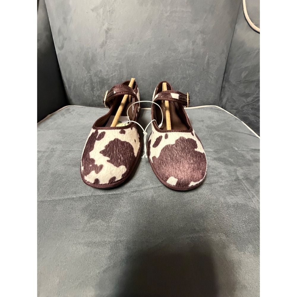Universal Thread Halston Flats Cow Print Mary Jane Brown Cream Size 8.5 NEW - Picture 2 of 5
